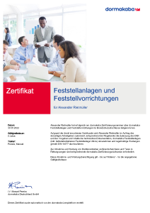 Zertitfikat Dormakaba Fachkraft Feststellanlagen Alexander Rietmüller